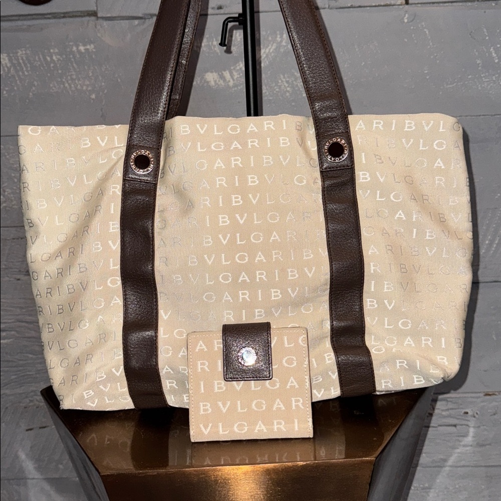 Bvlgari logomania shoulder tote and wallet bundle